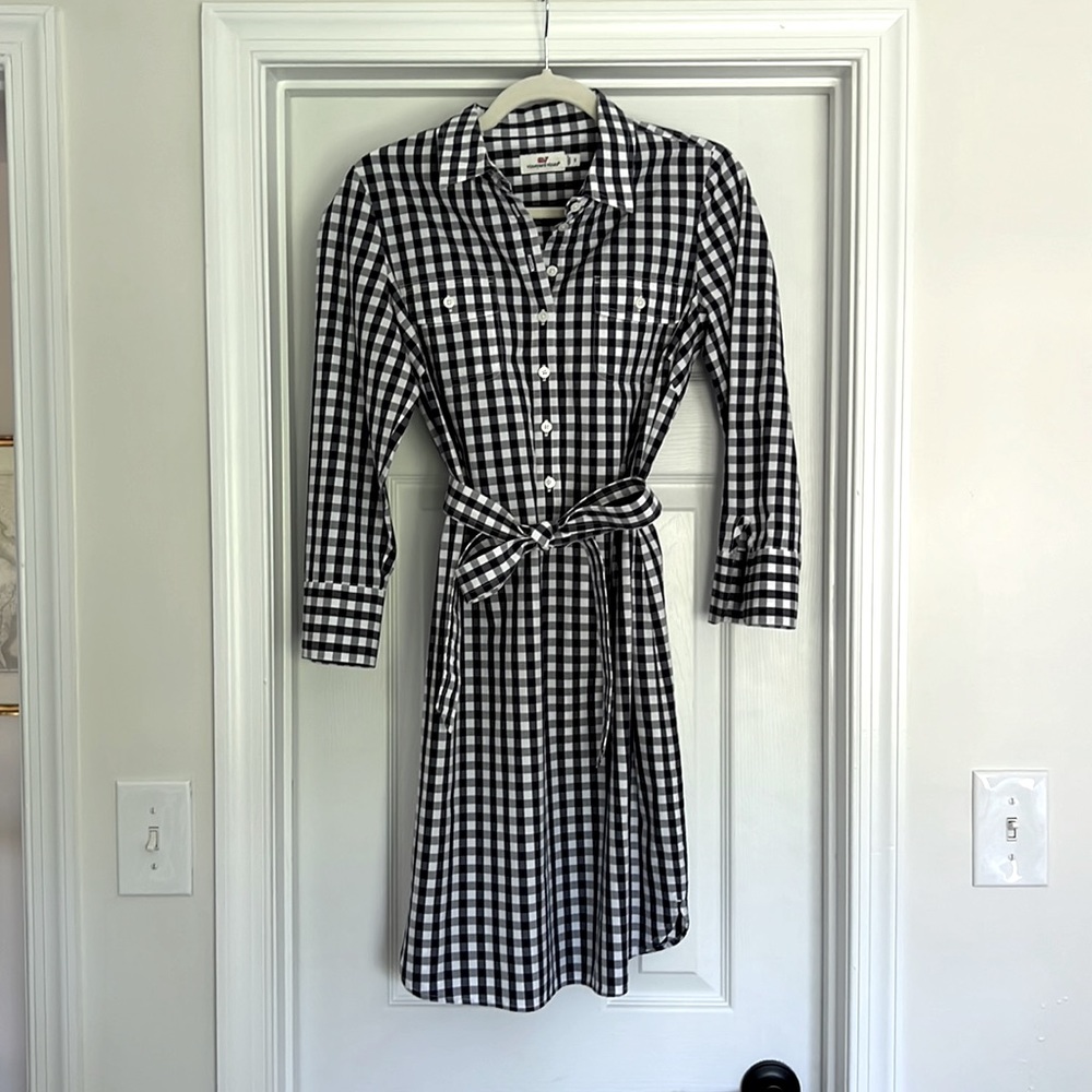 Vineyard Vines Black and White Gingham Shirt Dress